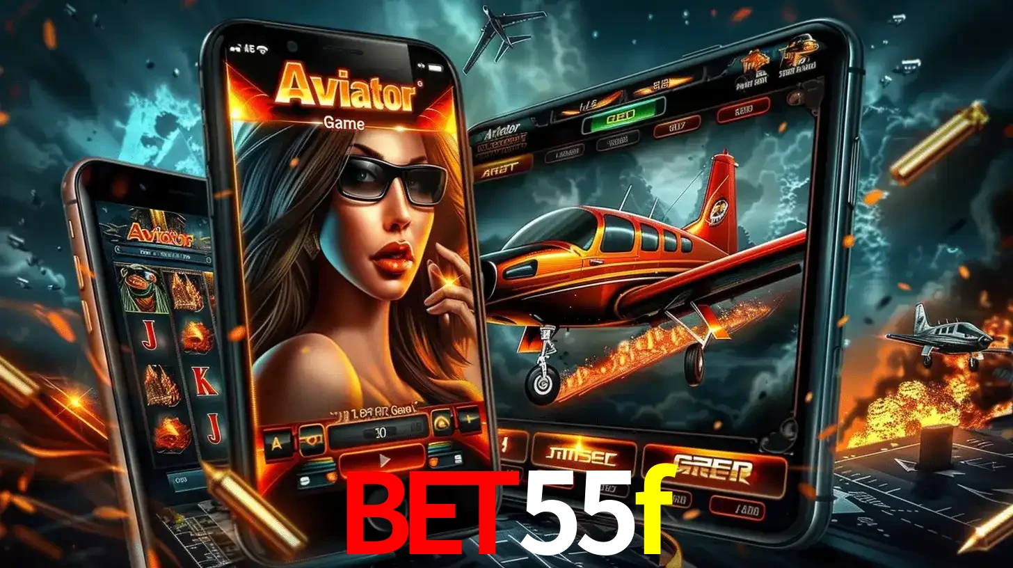 O popular jogo de apostas Aviator exibido em vários celulares e tablets, mostrando a interface emocionante e a ação de voo disponíveis para jogar agora no bet55f.