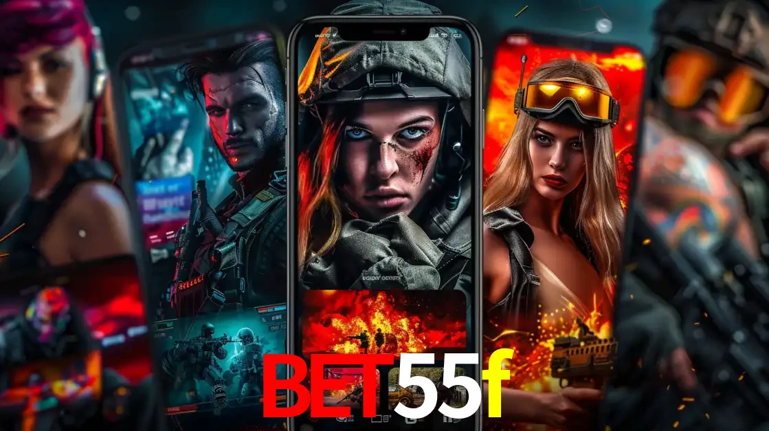 Montagem de telas de celular mostrando diversos personagens, masculinos e femininos, de um jogo de tiro, ilustrando a diversidade de equipes de e-sports para apostar no bet55f.