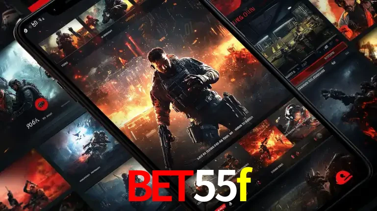 Tela de um celular exibindo uma galeria de jogos de tiro com temática militar, mostrando a variedade de e-sports disponíveis para apostas na plataforma de entretenimento bet55f.