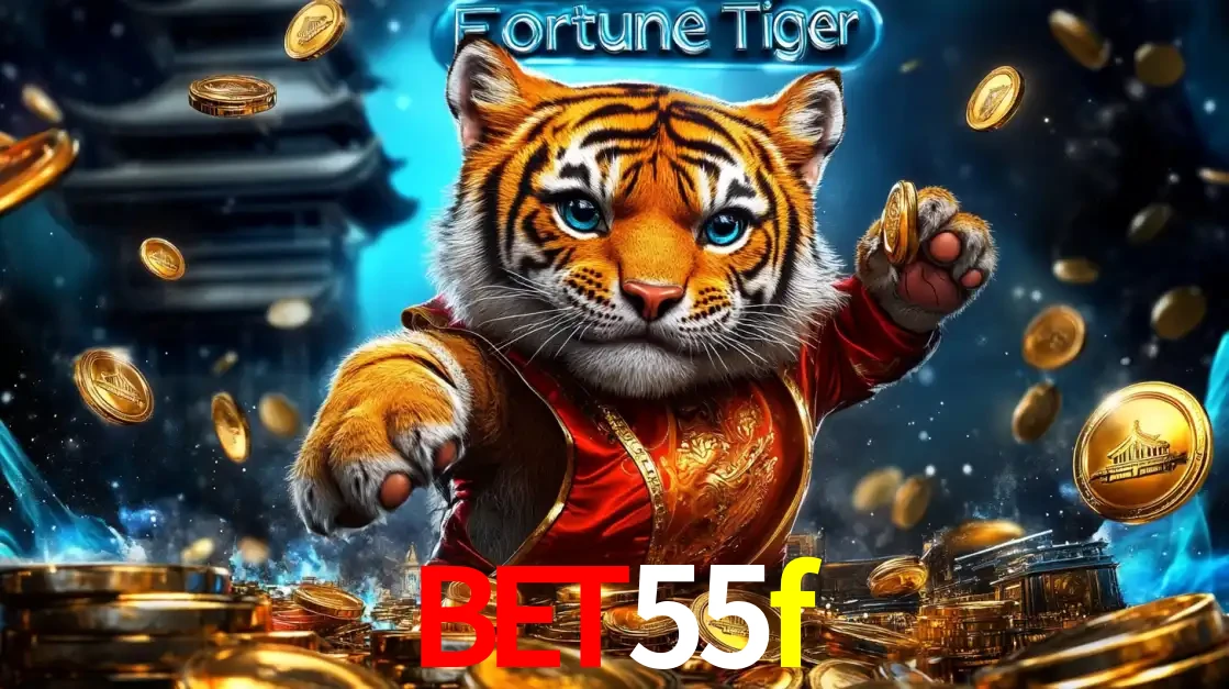 Imagem promocional do jogo de slot Fortune Tiger, com um tigre majestoso em traje tradicional cercado por uma fortuna em moedas de ouro, disponível agora no cassino bet55f.